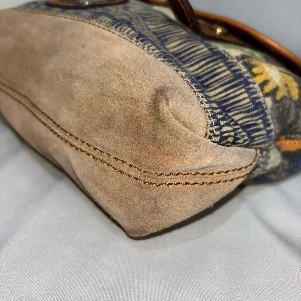 FOSSIL Vtg Boho Floral Canvas Suede Leather Crossbody Shoulder Bag - Picture 11 of 14